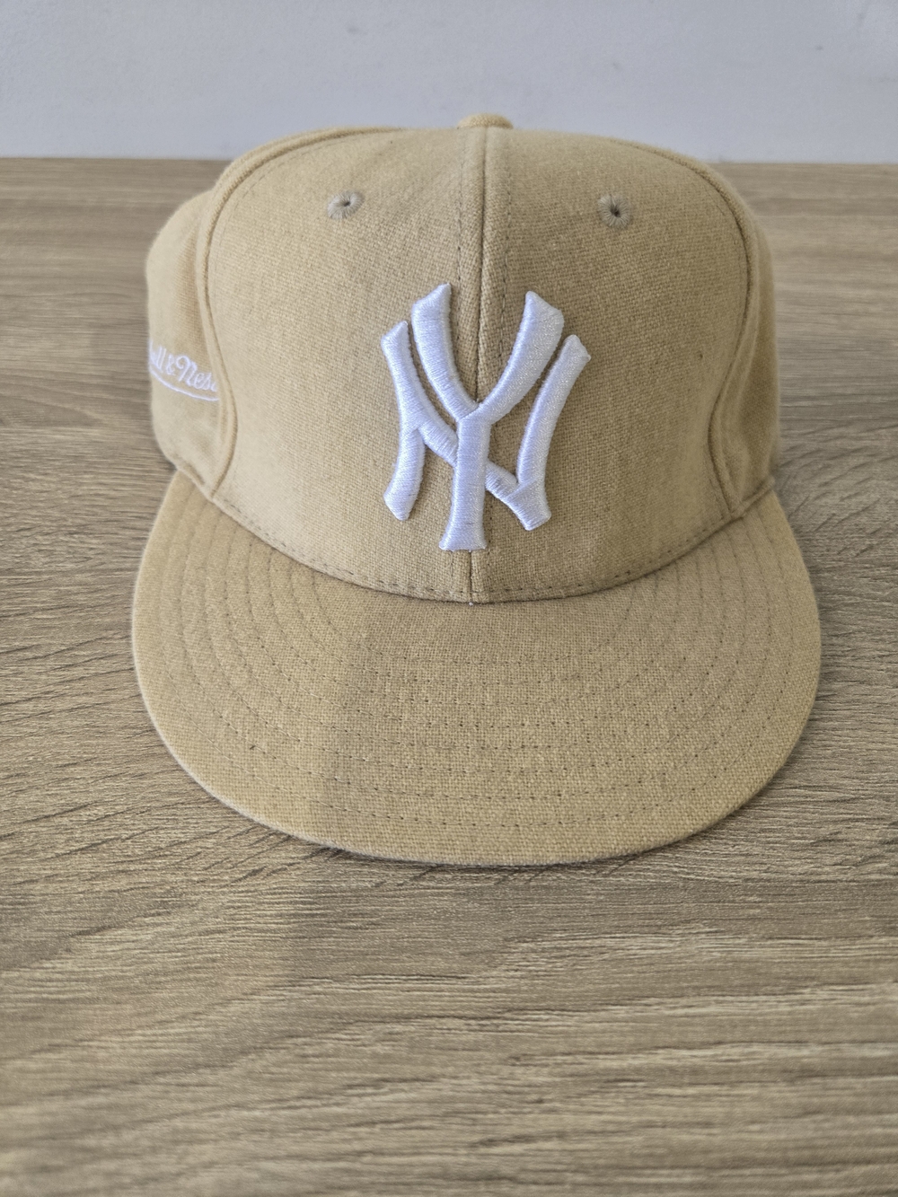 Mitchell & Ness NY Yankees Cooperstown Fitted Hat – Tan / Khaki Wool Blend Cap